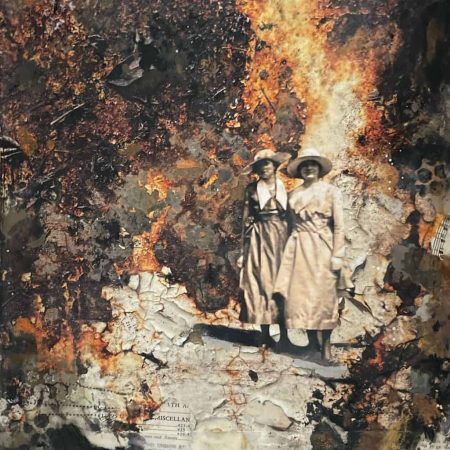 I'd Walk Through Fire For You, Encaustic, Mixed Media, Photograph on panel, 12 x 12 inches
