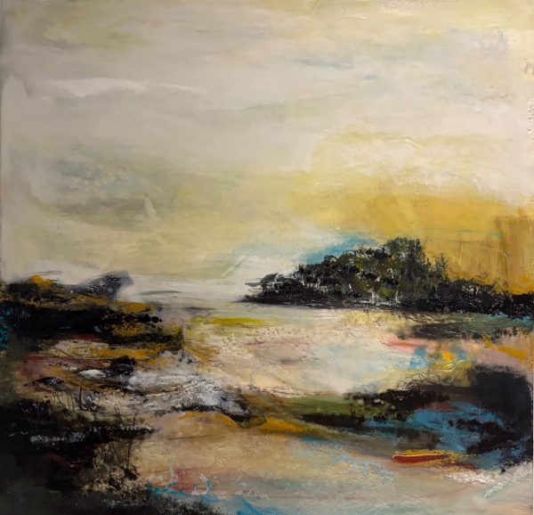 Ruth Maude, The Other Shore, Encaustic mixed media on panel, 20 x 20 inches