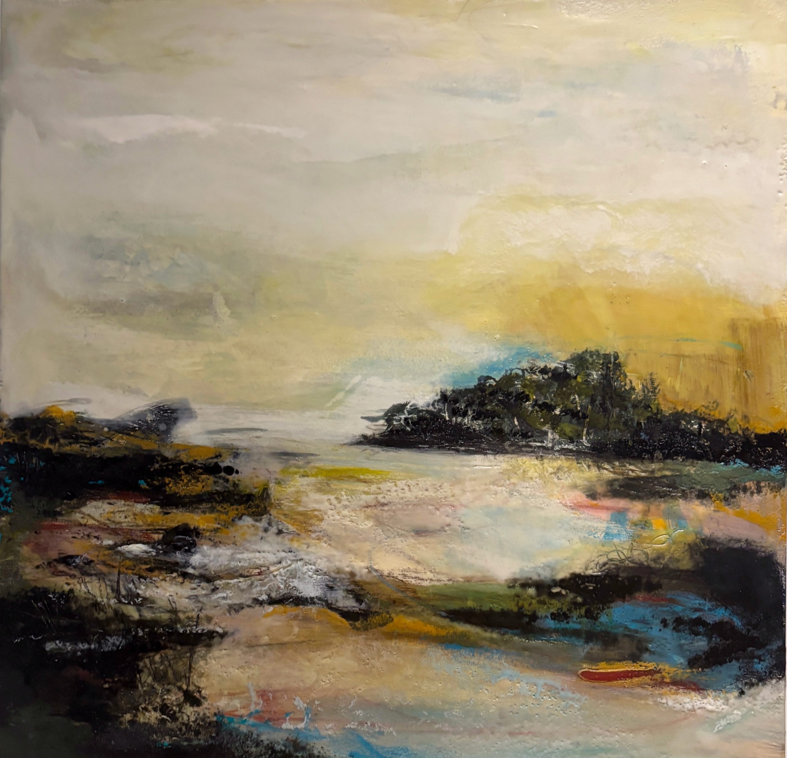 Ruth Maude, The Other Shore, Encaustic mixed media on panel, 20 x 20 inches