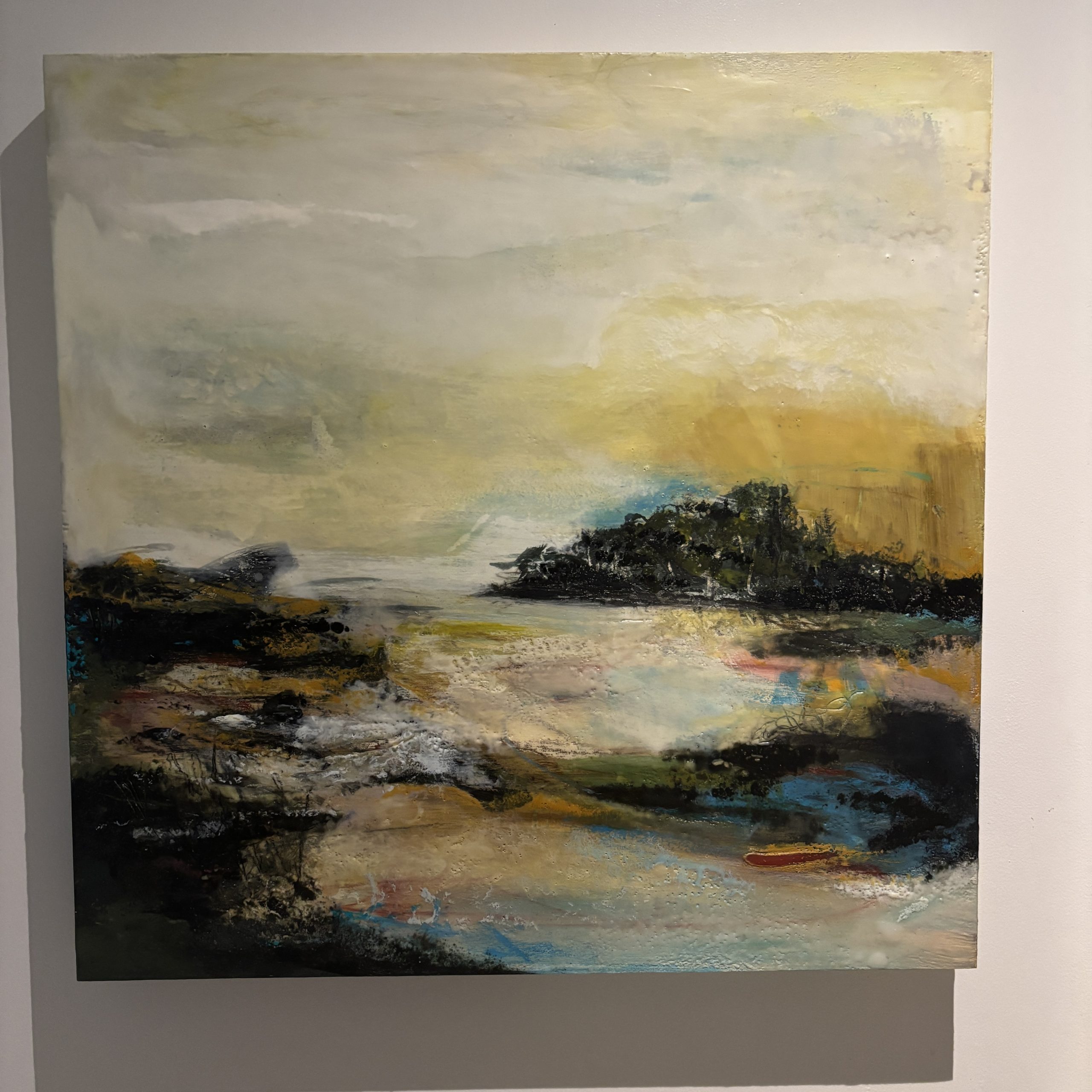 Ruth Maude, The Other Shore, Encaustic mixed media on panel, 20 x 20 inches