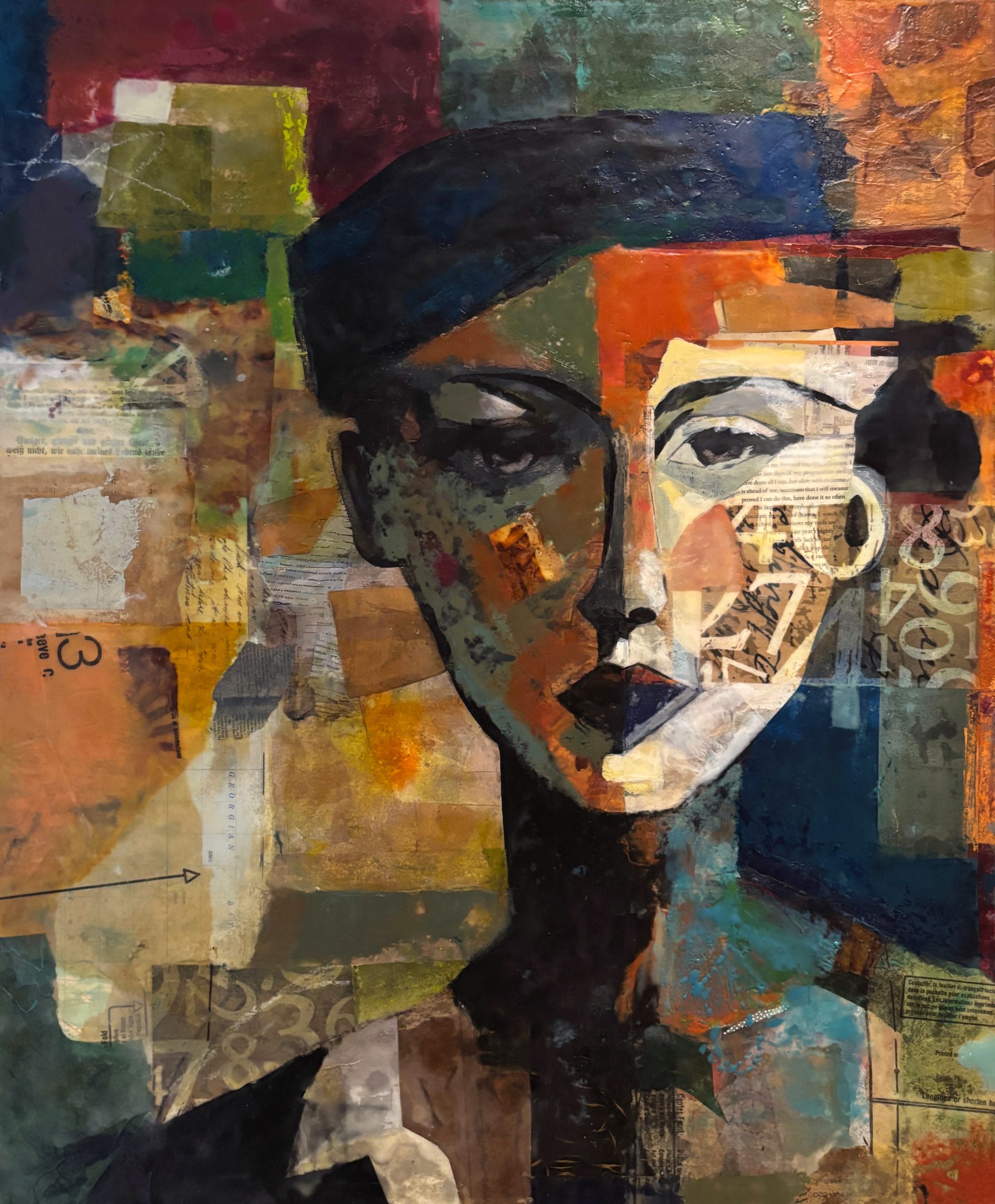 Stepping Forward Into the Light Encaustic collage on panel by Ruth Maude