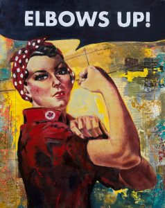 Elbows Up Rosie the Riveter encaustic painting by Ruth Maude